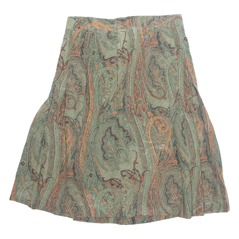 PETER HAHN Womens A-Line Skirt Green Knee Length Viscose 90s UK 16