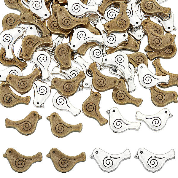 80Pcs 2 Colors Tibetan Style Alloy Beads