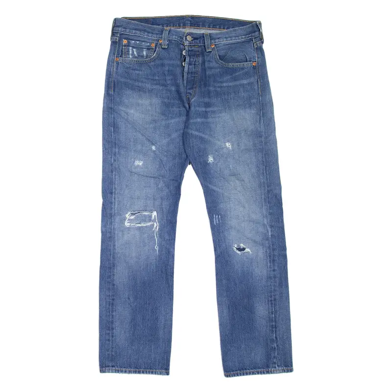 LEVI'S 501 Jeans Distressed Mens Blue Regular Straight Stone Wash W32 L30