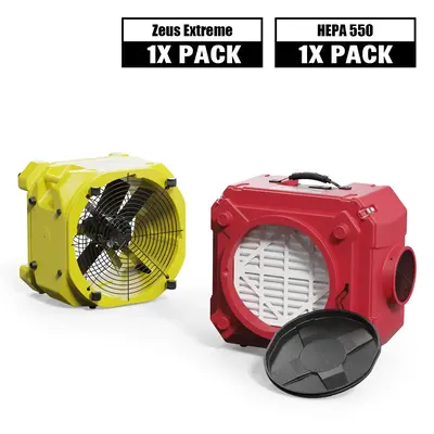 Alorair Air Solution Combo Pack, 1 X Zeus Extreme Air Mover, 1 X CleanShield HEPA 550 Air Scrubber - Green