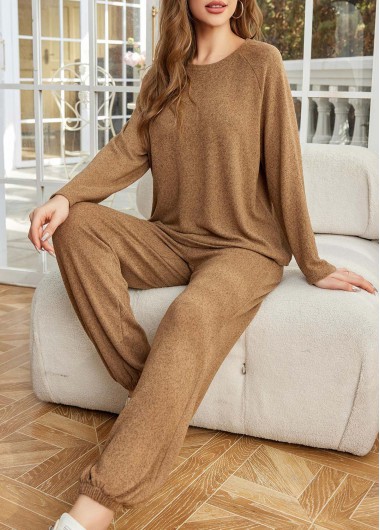 Modlily Dark Camel Long Sleeve Lounge Top and Pants - M