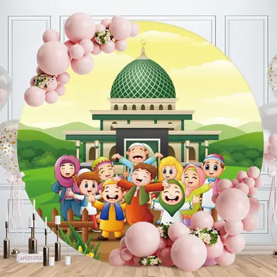 Aperturee Happy Kids And Castle Round Birthday Backdrop