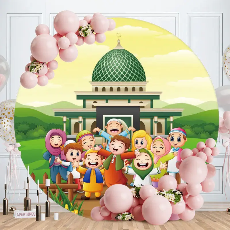 Aperturee Happy Kids And Castle Round Birthday Backdrop