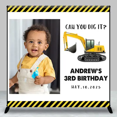 Toy Excavator Custom Photo 3rd Birthday Backdrop - Aperturee