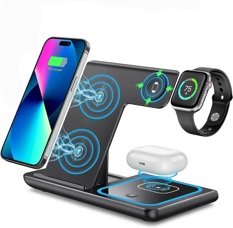 WHATOOK Wireless Charger, 3 in 1 Wireless Charging Station, Fast Wireless Charger Stand for iPhone 15 14 13 12 11 Pro Max XR ...