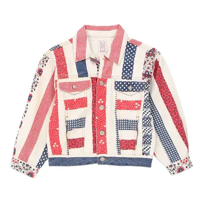 Age 8-10 Stefanel Striped Denim Jacket - Small Block Colour Cotton