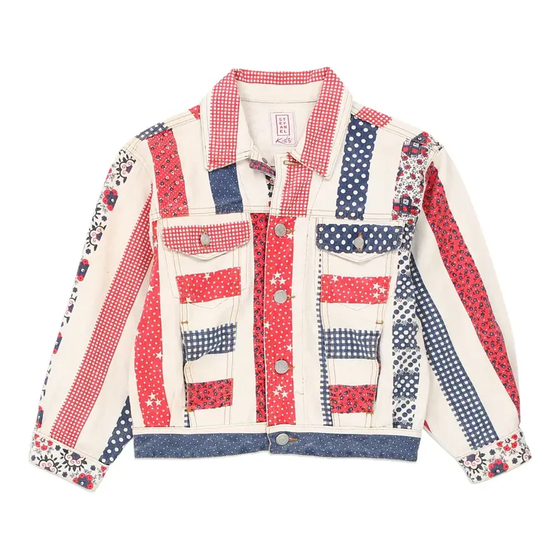 Age 8-10 Stefanel Striped Denim Jacket - Small Block Colour Cotton