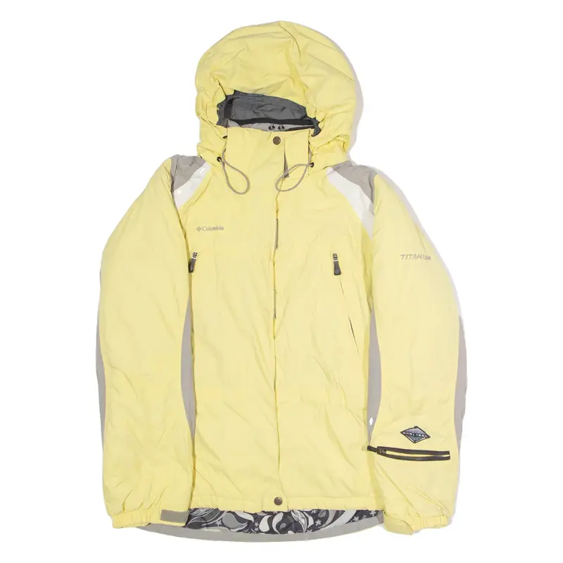 COLUMBIA Insulated Womens Coat Yellow Hooded Colourblock S