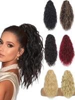 16 Inch Black Long Body Wavy Ponytail Extension with Hair Claw, Synthetic Hair Extensions for Women, Gorgeous Fluffy Hair Pie...