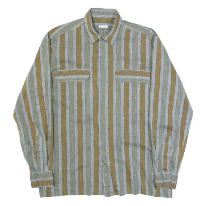 SILVANO BENETTI Mens Shirt Grey Striped Long Sleeve L