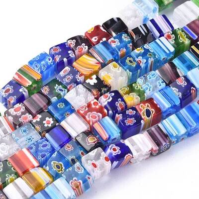 Cube Handmade Millefiori Glass Beads Strands