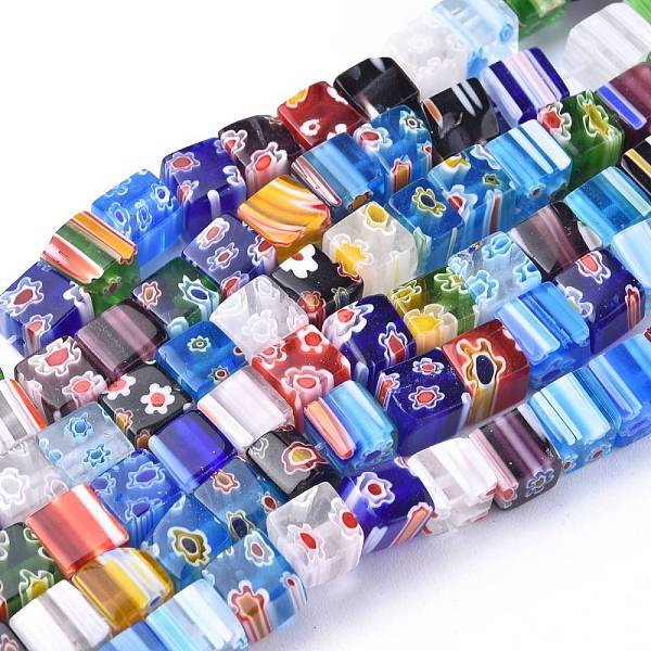 Cube Handmade Millefiori Glass Beads Strands