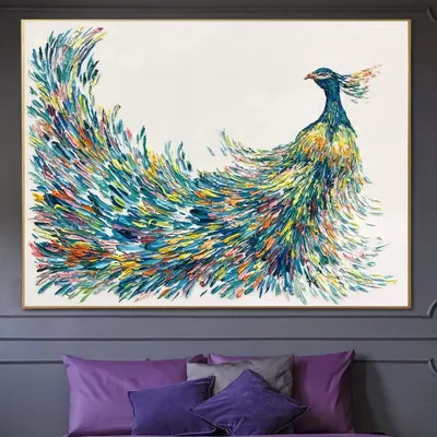 Abstract Peafowl Paintings On Canvas Colorful Peafowl Wall Art Wild Bird Painting Personalized Impasto Artwork 40x60 Art | GO...