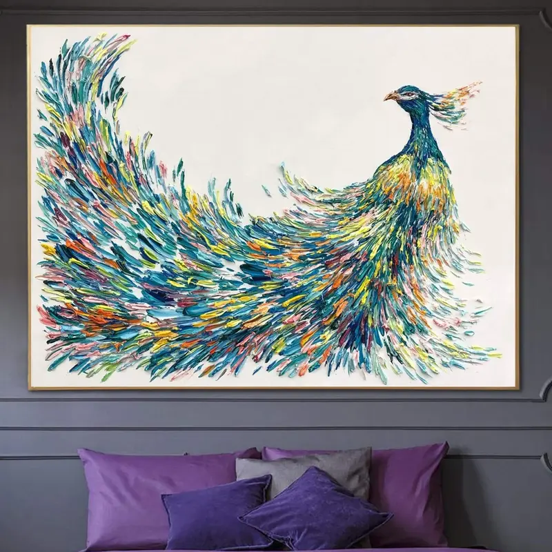 Abstract Peafowl Paintings On Canvas Colorful Peafowl Wall Art Wild Bird Painting Personalized Impasto Artwork 40x60 Art | GO...