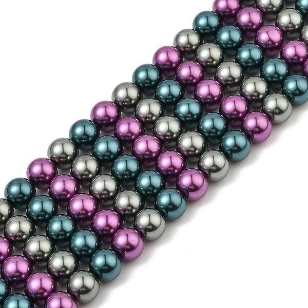 Baking Painted Pearlized Glass Pearl Round Bead Strands