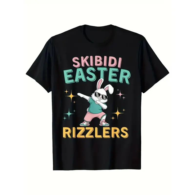 Skibidi Easter boys' cotton T-shirt-black short sleeve with fun \