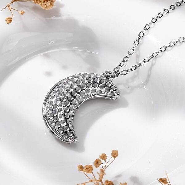 304 Stainless Steel Openable Moon Pendant Cable Chain Necklaces for Women