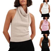 FMEYOA Womens Turtleneck Sweater Vests Sleeveless Knit Halter Tank Tops Sexy Loose Cami Shirts Black Casual Womenswear Crewne...