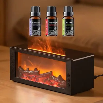 Air Humidifier Essential Oil Diffuser Flame Aroma Humidifier Home Room Fragrance Diffuser with Night Light Aromatherapy Diffu...