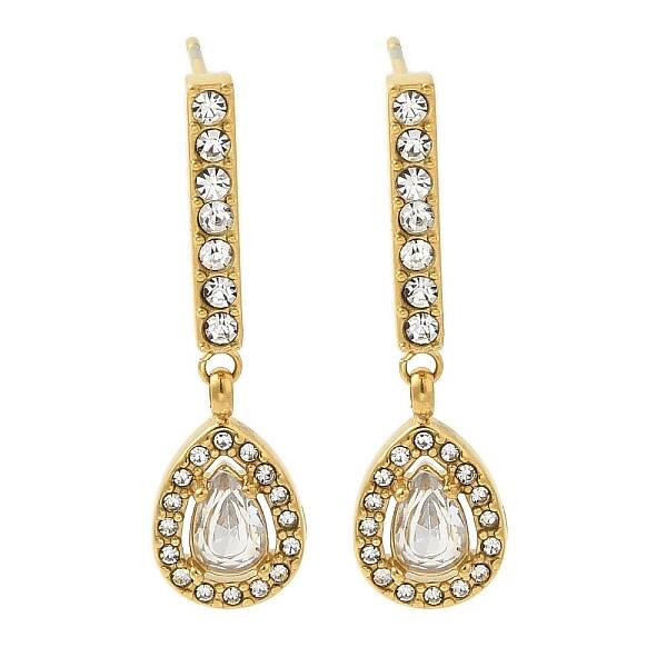 Ion Plating(IP) Stainless Steel Inlay Rhinestone & Clear Cubic Zirconia Stud Earrings for Women