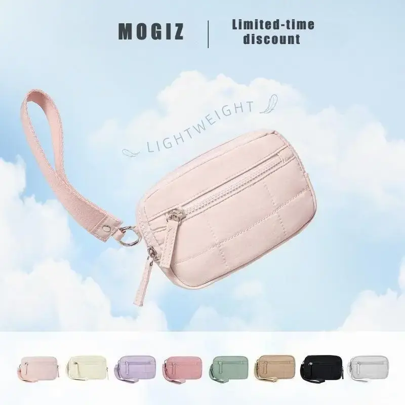 Women's solid color storage zipper wallet, daily lightweight waterproof mobile phone wallet, nylon crossbody card holder and ...