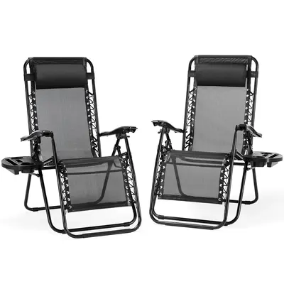 【Deal】Outdoor Zero Gravity Chairs, Set of 2 Portable Recliner Beach Camping Patio Outdoor Folding Lounge Chair with Cup H...