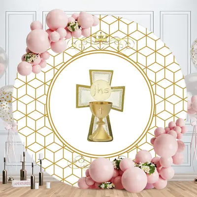 Aperturee Gold And White Crown Round Baby Shower Backdrop