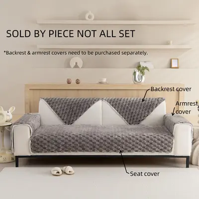 Soft Sofa Cover, 1 Count Solid Color 3d Plaid Fuzzy Plush Non-slip Couch Cover, Halloween Decor Furniture Sofa Cover for Dog...