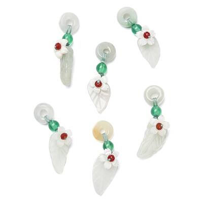 Natural Jadeite & Natural Green Onyx Agate & Crystal Dnout/Leaf Pendant Decorations