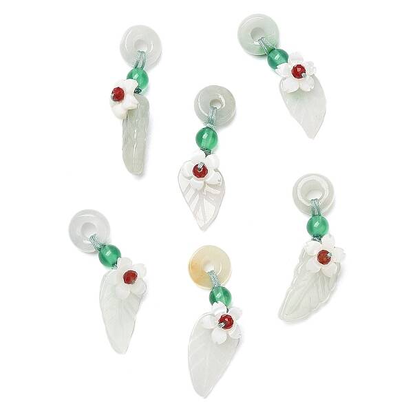 Natural Jadeite & Natural Green Onyx Agate & Crystal Dnout/Leaf Pendant Decorations
