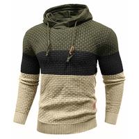 Zaitun Mens Hooded Sweatshirt Tricolor Long Sleeve Solid Knitted Hoodie Pullover Sweater