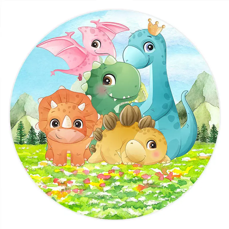Aperturee Circle Dinosaur Family Grass Kids Birthday Backdrop | Round Backdrop Stand Covers | Circle Backdrops For Birthday |...