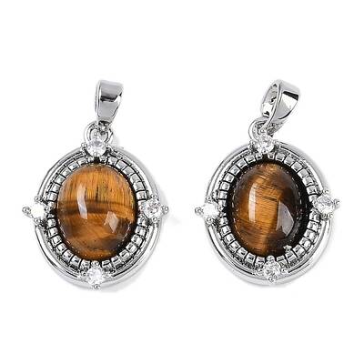 Natural Tiger Eye Oval Pendants