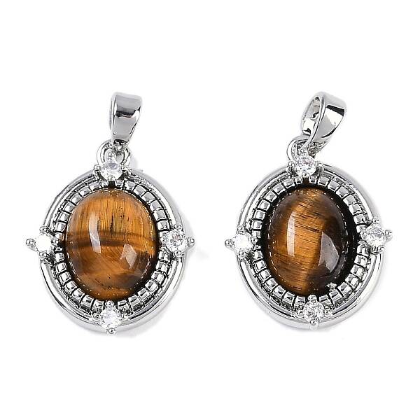 Natural Tiger Eye Oval Pendants