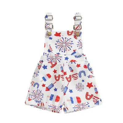 Fourth Of July Baby Girl Outfit Toddler Ice Cream Jumpsuit Shorts Little Overalls Suspender Kids Romper