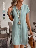 Women's Plain Notched Neck Batwing Sleeve Button Front Dress, Casual Short Sleeve Short Dress for Summer, Ladies Clothes for ...