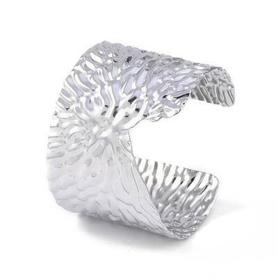Non-Tarnish 304 Stainless Steel Textured Wide Open Cuff Bangles for Women