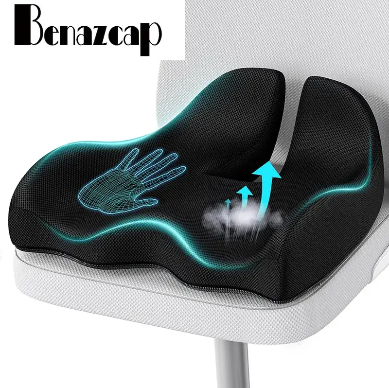 Benazcap Non-Slip Extra Large Ergonomic Memory Foam Seat Cushion for Office Gaming Chair & Car Pressure Sciatica Pain Relief ...