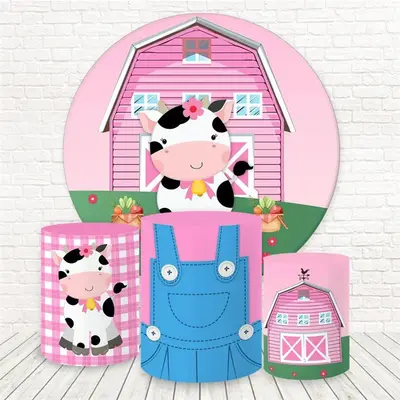 Aperturee Pink Farm Cute Cow Round Backdrop Kit For Baby Shower | Baby Shower Backdrop Ideas | Round Baby Shower Backdrop | C...