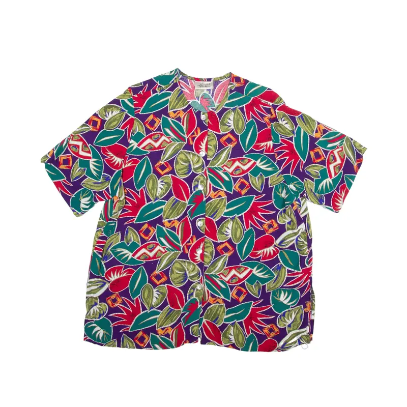 KATHIE LEE Button-Up Red Floral Short Sleeve Womens L