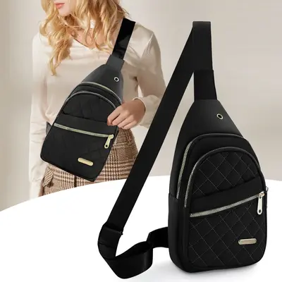 Small Sling Bag Oxford Waterproof Women Fashion Backpack Lightweight Crossbody Waist Chest Bag Black White Pink