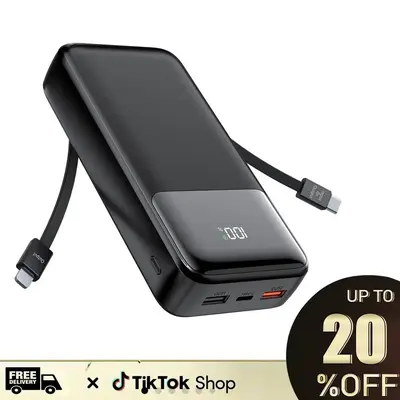 20000mAh Power Bank-,Built-in USB-C(22.5W) and iOS(20W) Output Cables for iPhone 16/15/iPad/Samsung/MAC/Headphones/iWatch Por...