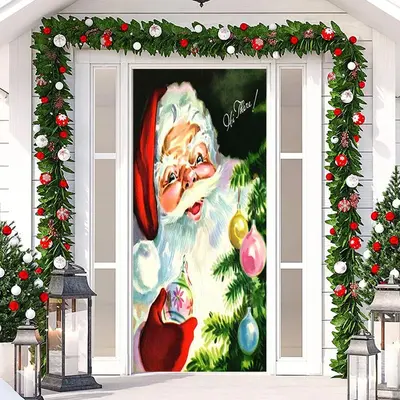 Deep Green Santa Claus Warm Christmas Door Cover - Aperturee