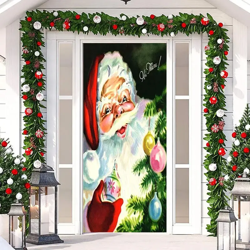 Deep Green Santa Claus Warm Christmas Door Cover - Aperturee