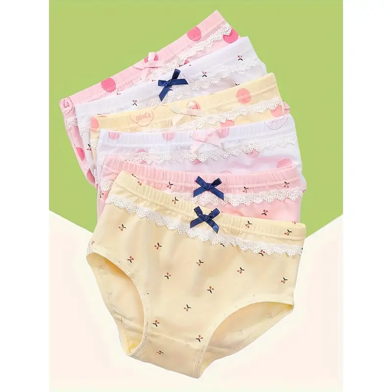 6-Pack Cotton Panties for Girls - Cherry and Polka Dot Print, Mid-Rise with Front Tie, Soft and Breathable Fabric