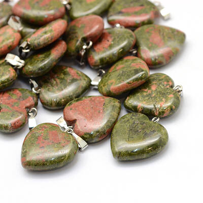 Heart Natural Unakite Pendants