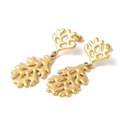 Leaf Ion Plating(IP) 304 Stainless Steel Stud Earrings for Women