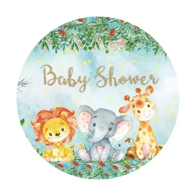 Aperturee Round Animals And Flower Glitter Baby Shower Backdrop | Circle Party Backdrop | Round Backdrop Stand Covers | Circl...
