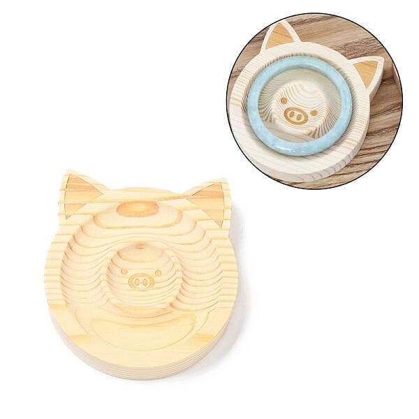 Pine Wooden Bangle Bracelet Finger Ring Diplay Holder Tray