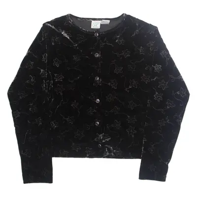 GREEN DOG Womens Printed Blouse Black Long Sleeve Crazy Pattern L